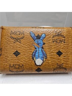 MCM Tan Wallet with Blue Bunny Design